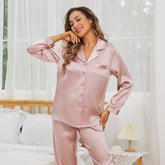 Womens Long Silk Pajamas Set Classic Luxury Silk Sleepwear